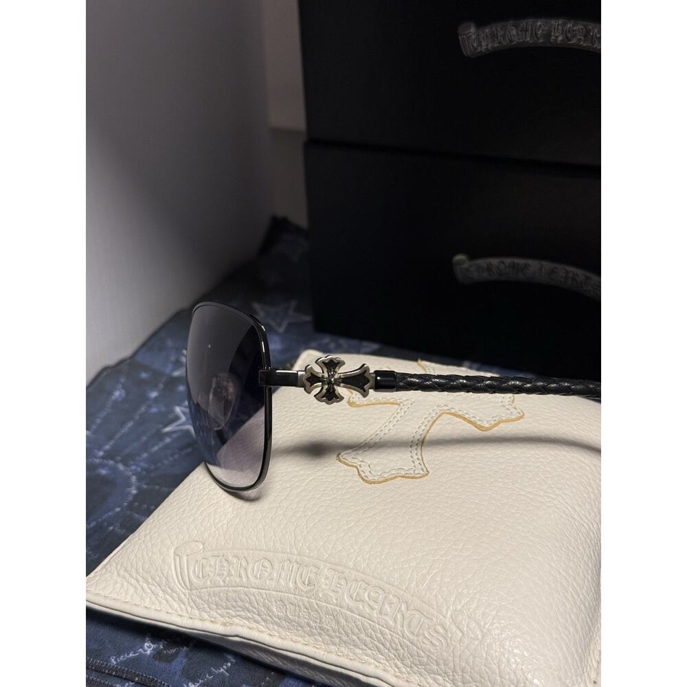 Chrome Hearts Sunglasses Quim SS BML 65-13 126 Silver Black Leather Cross Sun - Picture 3 of 9